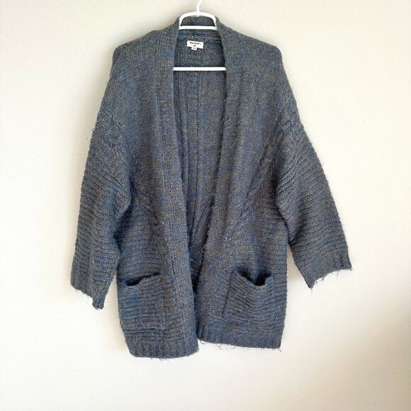 World Market Blue & Brown Fuzzy Wool Knit Oversized Cardigan Sweater - Picture 1 of 6